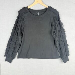 1.State Womens XS Gray Fringe Long Sleeve Knit‎ Pullover Sweater Top